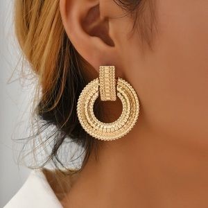 Simple Retro Geometric Hoop Golden Earrings